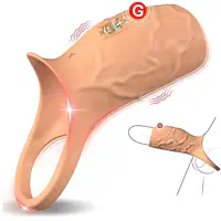 Skin Tone Vibrating Penis Sleeve with Support Ring for Men - Master
