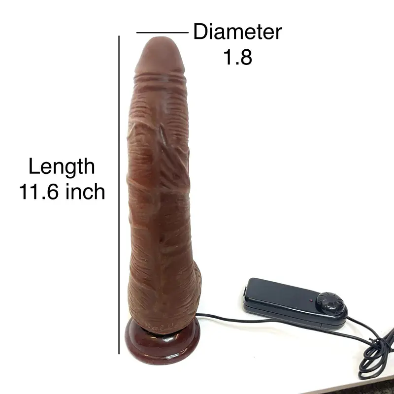 Baile 11 Inch Brown Realistic Vibrating Remote Control Dildo - Master