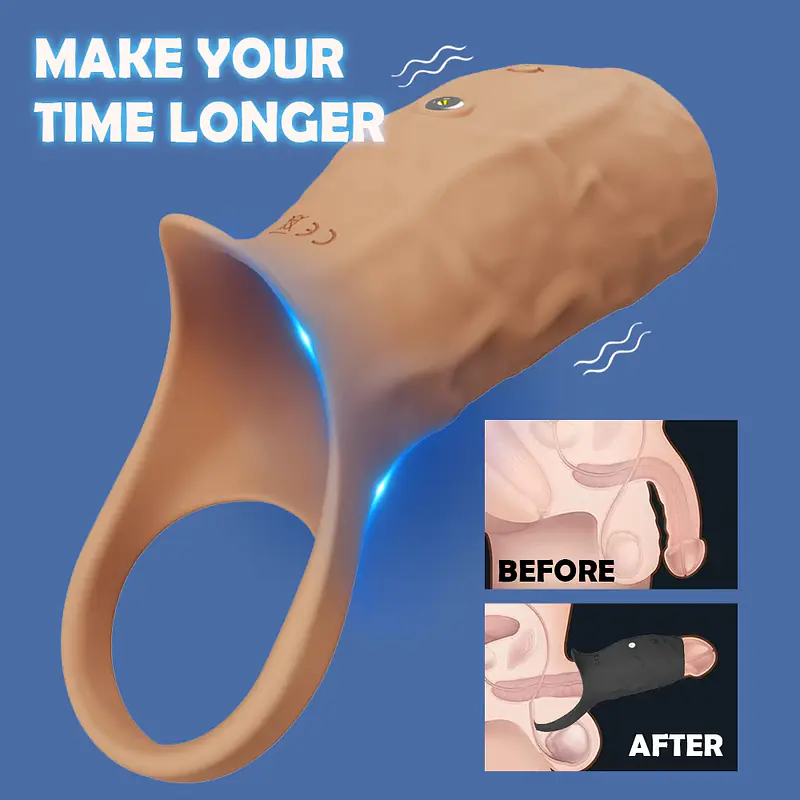 Skin Tone Vibrating Penis Sleeve with Support Ring for Men - Master