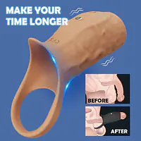 Skin Tone Vibrating Penis Sleeve with Support Ring for Men - Master