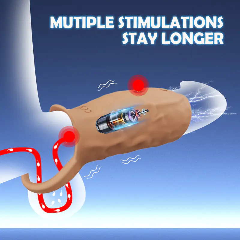 Skin Tone Vibrating Penis Sleeve with Support Ring for Men - Master