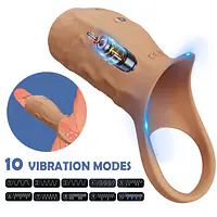 Skin Tone Vibrating Penis Sleeve with Support Ring for Men - Master