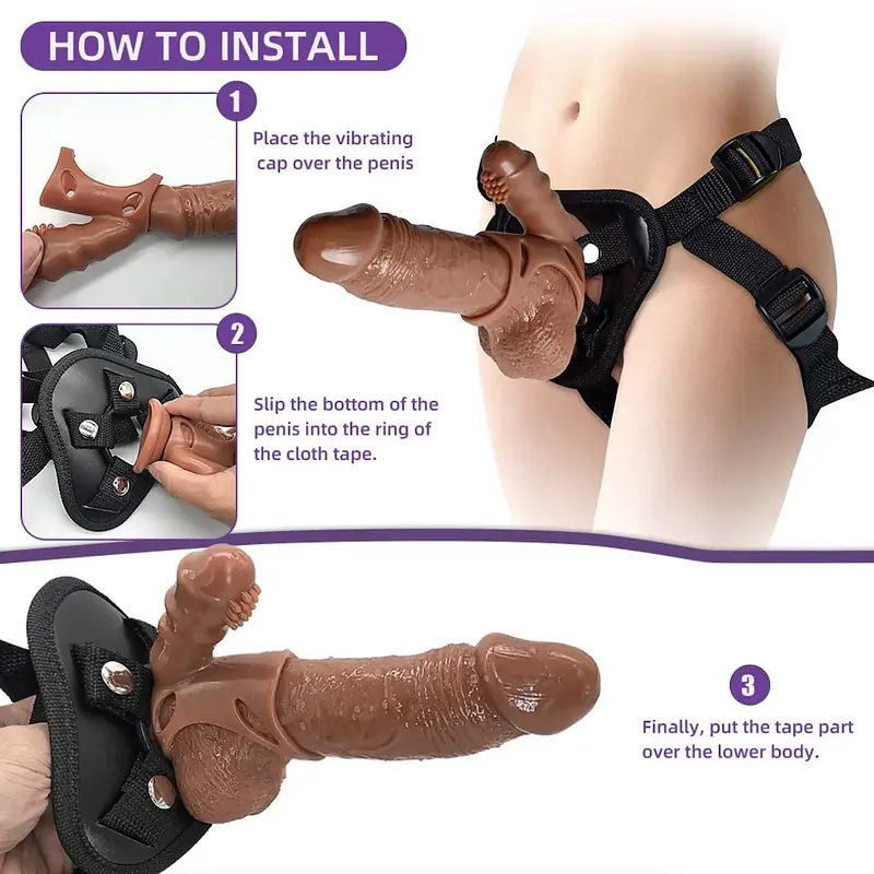 Hajiang Vibrating Strap-On Realistic Dildo with Harness - Master