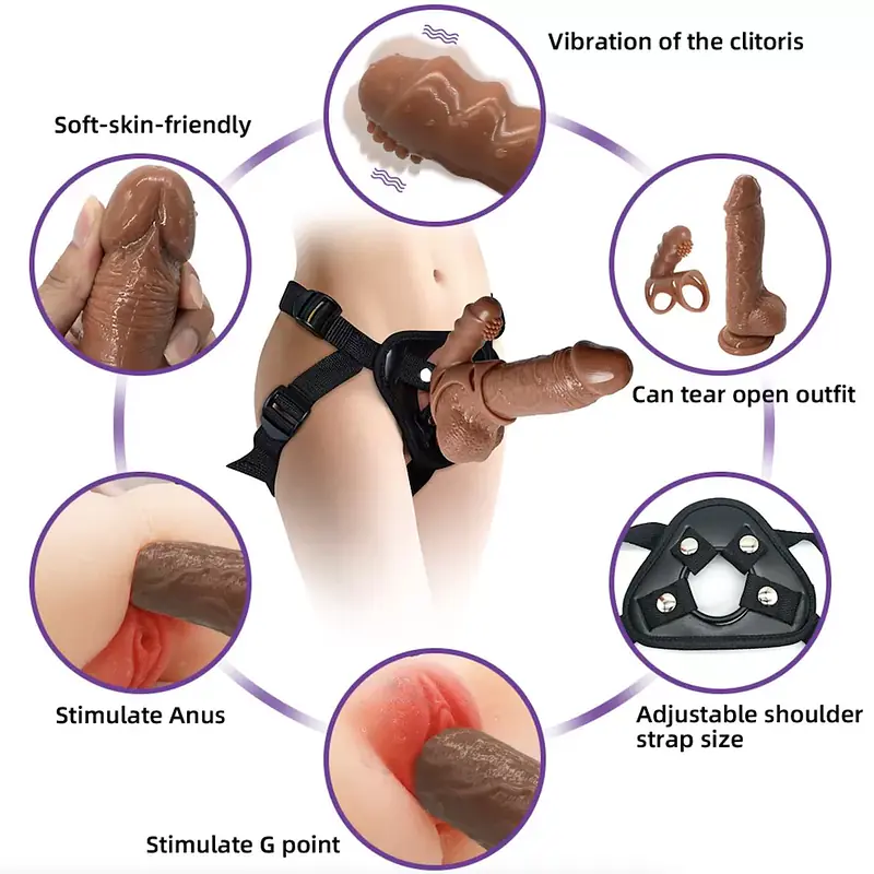 Hajiang Vibrating Strap-On Realistic Dildo with Harness - Master