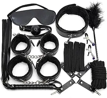 Premium 10-Piece BDSM Kit for Couples with Bed Restraints, Handcuffs, Nipple Clips and Bondage Accessories - Master