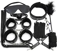 Premium 10-Piece BDSM Kit for Couples with Bed Restraints, Handcuffs, Nipple Clips and Bondage Accessories - Master