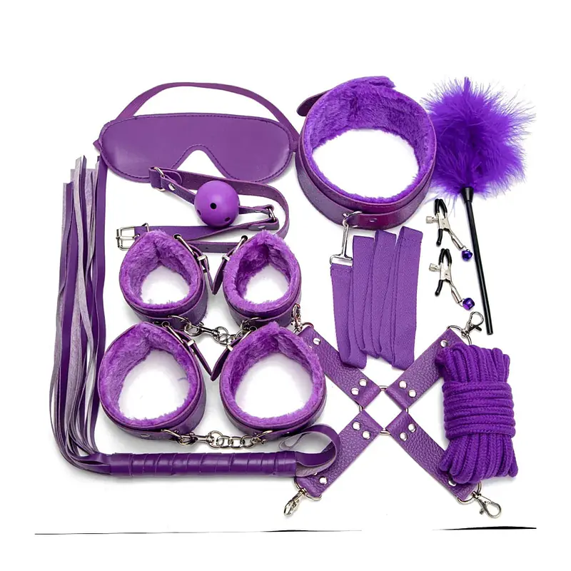Premium 10-Piece BDSM Kit for Couples with Bed Restraints, Handcuffs, Nipple Clips and Bondage Accessories - Master