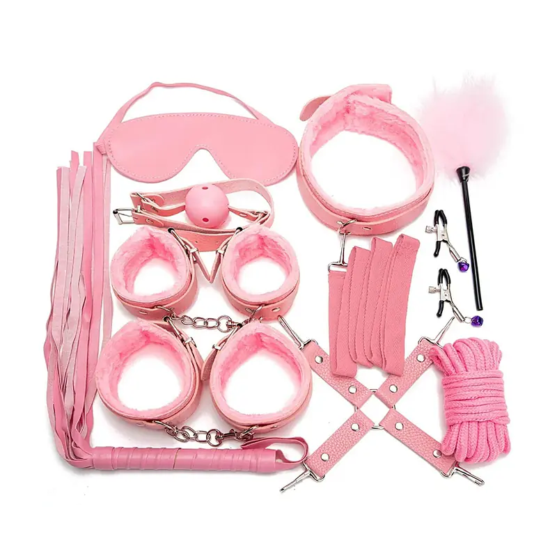 Premium 10-Piece BDSM Kit for Couples with Bed Restraints, Handcuffs, Nipple Clips and Bondage Accessories - Master