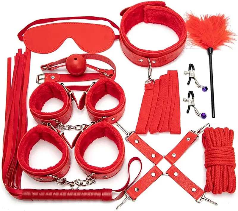 Premium 10-Piece BDSM Kit for Couples with Bed Restraints, Handcuffs, Nipple Clips and Bondage Accessories - Master