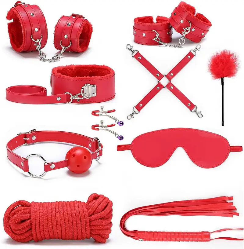 Premium 10-Piece BDSM Kit for Couples with Bed Restraints, Handcuffs, Nipple Clips and Bondage Accessories - Master