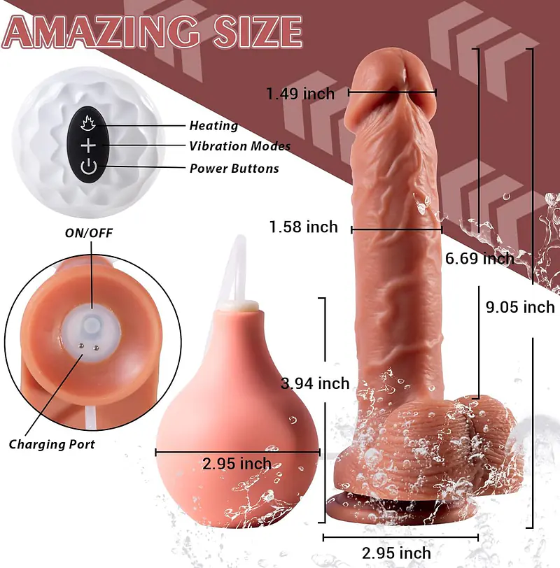 9 Inch Remote Controlled Squirting and Vibrating Dildo with Heating Function - Master