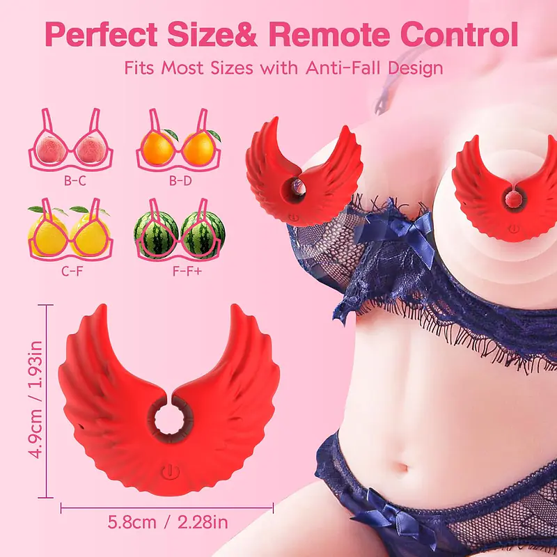 Red Angel Wings Nipple Vibrator with 10 Modes, Remote Control & USB Rechargeable - Master