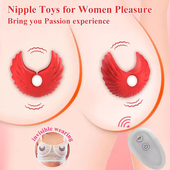 Red Angel Wings Nipple Vibrator with 10 Modes, Remote Control & USB Rechargeable - Master
