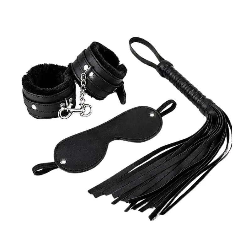 Black Eclipse Cuffs, Flogger & Eye Mask BDSM Kit - Master