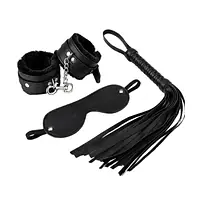 Black Eclipse Cuffs, Flogger & Eye Mask BDSM Kit - Master
