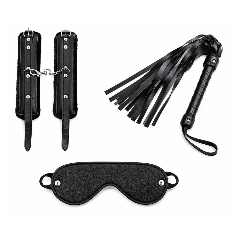 Black Eclipse Cuffs, Flogger & Eye Mask BDSM Kit - Master