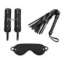 Black Eclipse Cuffs, Flogger & Eye Mask BDSM Kit - Master