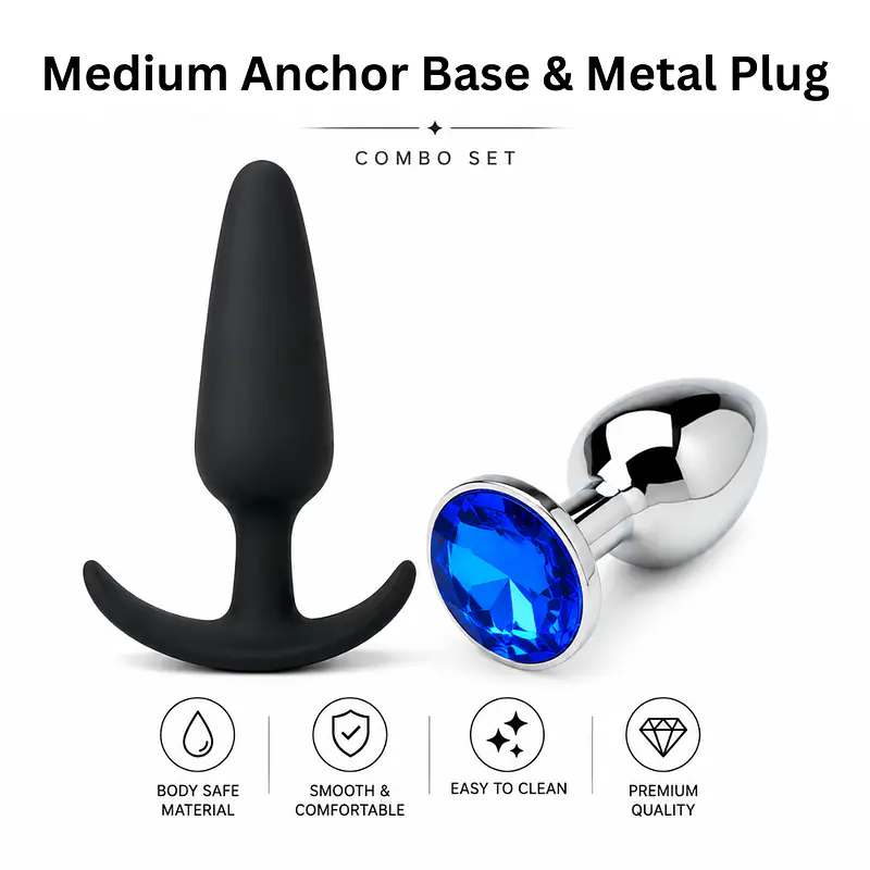 Medium Silicone Anal Plug & Metal Anal Plug Combo Set - Master