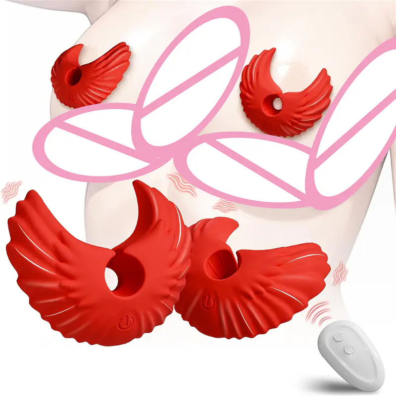 Red Angel Wings Nipple Vibrator with 10 Modes, Remote Control & USB Rechargeable - Master