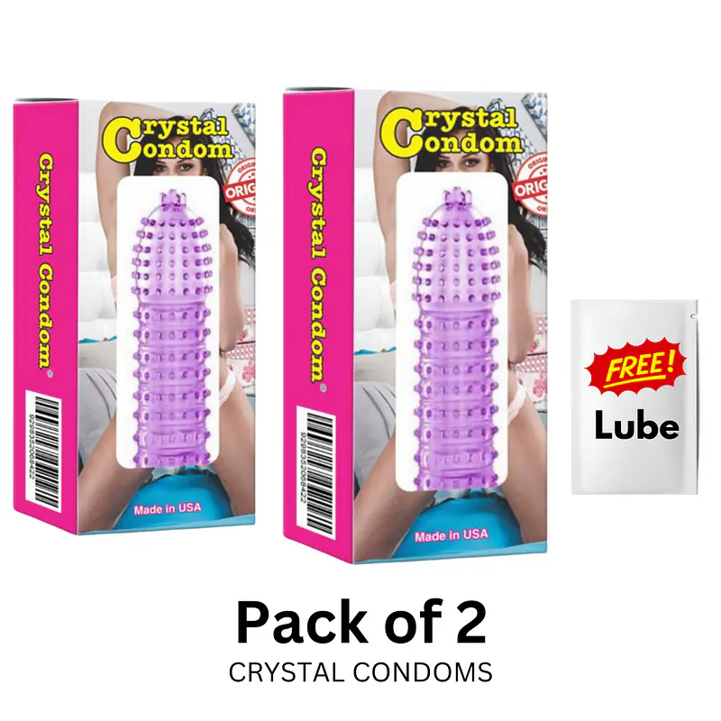 Silicone Crystal Reusable Condom  for Men with Dotted Texture and Free Lubricant Pack of 2 - Master