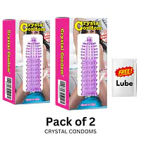 Silicone Crystal Reusable Condom  for Men with Dotted Texture and Free Lubricant Pack of 2 - Master