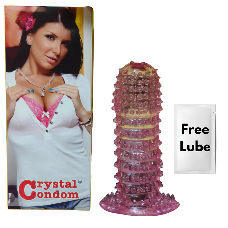 Silicone Crystal Reusable Condom  for Men with Dotted Texture and Free Lubricant Pack of 2 - Master
