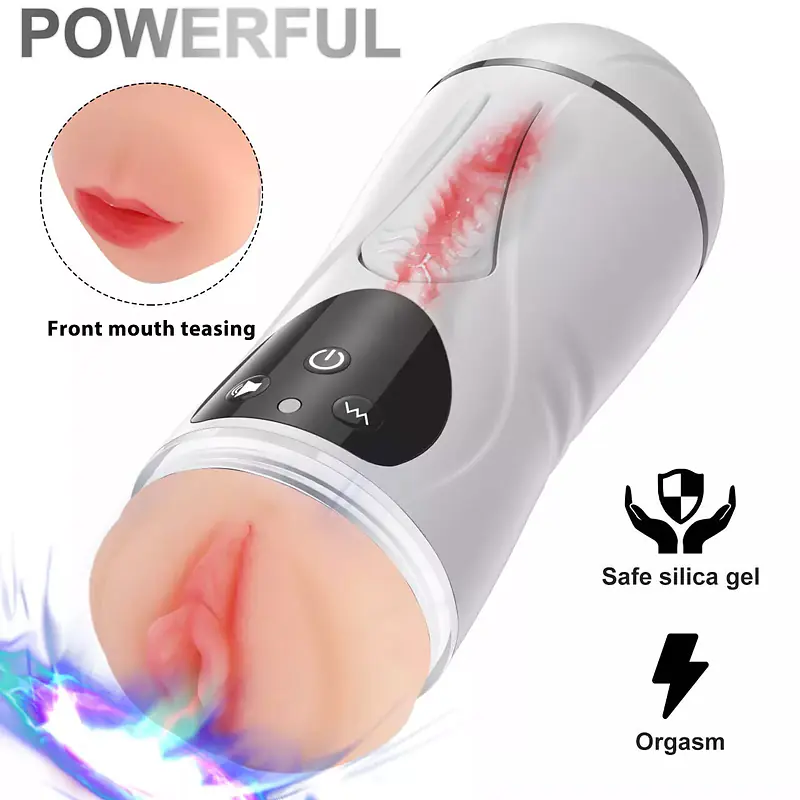 PleasureSync Dual Sensation Hands Free Vibrating Mouth & Vagina Masturbator with Girl Voice - Master