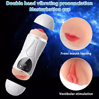 PleasureSync Dual Sensation Hands Free Vibrating Mouth & Vagina Masturbator with Girl Voice - Master