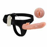 Balie Ultra Passionate Hollow Strap On Dildo 7 Inch Vibrating With Attached Pussy