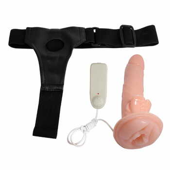 Balie Ultra Passionate Hollow Strap On Dildo 7 Inch Vibrating With Attached Pussy